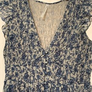 Anthropologie Blue and White Smocked Maxi Dress